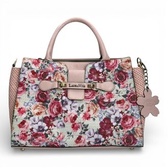 Laura Vita Ayna-02 Womens Rose Pink Floral Print Adjustable Straps Shoulder Tote Hand Bag