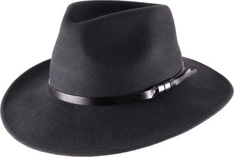 Classic Italy Fedora Hat Wool Felt Packable Water Repellent Wide Brim Classic Wide Fedora - Size 60 cm - Noir