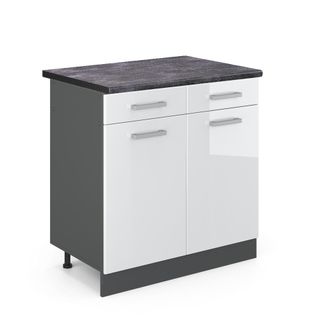 Vicco Mueble Bajo De Cocina R-line, Blanco Alto Brillo, 80 Cm, Et Antracita