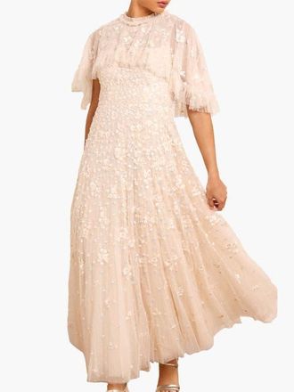 Needle & Thread Dahlia Ditsy Short Cape Ankle Gown in Cream at Nordstrom, Size 12