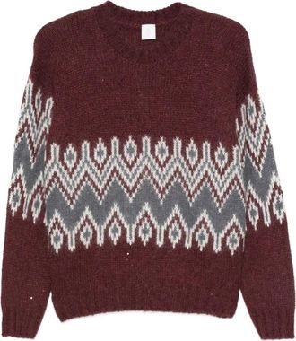 Eleventy Fairisle Geometrische Trui - Dames - Ronde hals truien - Bruin - XS - Truien & Vesten