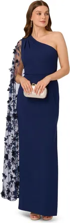 Adrianna Papell Womens Crepe One Shoulder Dress - Blue - Size 22 UK