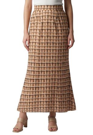 Jessica London Stretch Knit Maxi Skirt in Soft Camel Abstract Grid at Nordstrom, Size 24