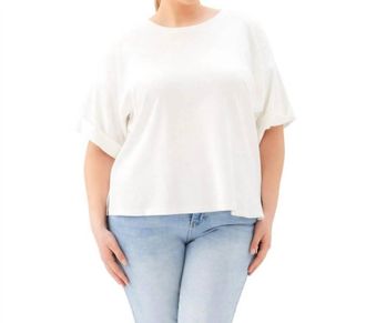 Karen Kane Ribbed Cuffed Sleeve Top In Off White
