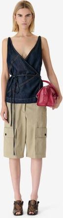 Iro Renata Denim Wrap Top in Satin Denim at Nordstrom, Size 42 Eu