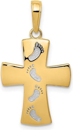 Diamond2Deal 14k Yellow Gold Rhodium Footprints Cross Pendant