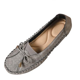 Generic Ladies Loafers Wide Fit Bow Pumps Shoes Round Toe Fashionable Breathable Lightweight Comfortable Casual Slip On Flat Shoes Work Shopping Gray