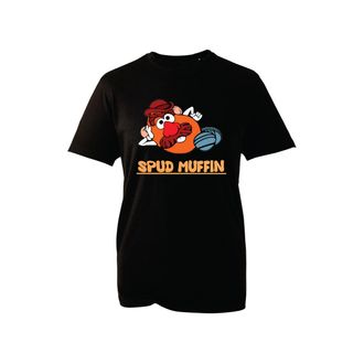 Generic Spud Muffin Funny Graphic T-Shirt - Playful Cartoon Potato Character Shirt Cute Humorous Gift for Food Lovers (Black, L)