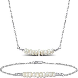 Delmar Sterling Silver Cultured Freshwater Pearl Bar Pendant Necklace & Bracelet Set in White at Nordstrom Rack