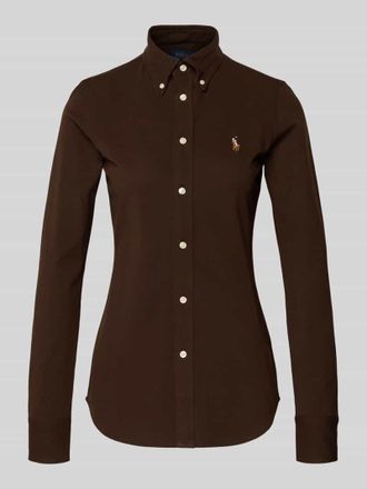 Polo Ralph Lauren Hemdbluse mit Label-Stitching in Mittelbraun, Gr&ouml;&szlig;e S