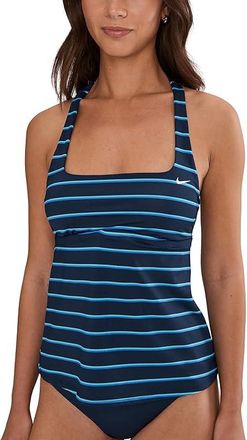 Nike Preppy Pinstripe Square Neck Tankini Womens Swimwear Midnight Navy : LG, Polyester/Spandex