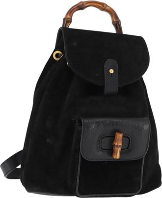 Gucci Vintage Bamboo Backpack Suede Black Suede Backpack Bag (Pre-Owned)