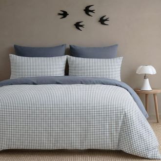 Febronie Juego de cama (65x65) algod&oacute;n lavado azul tormenta 240x220