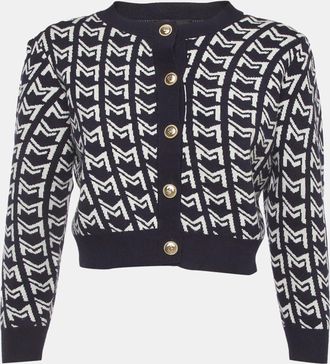 Maje Blue Monogram Stretch Knit Crop Cardigan