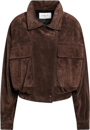 Saint Laurent Blouson Boxy - Dames - Bomber jackets - Bruin - M - Su&egrave;de - Jassen