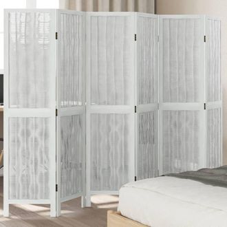 Berkfield Home Room Divider 6 Panels White Solid Wood Paulownia