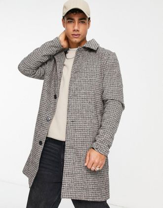 Brave Soul Cappotto nero e bianco a quadri-Neutro