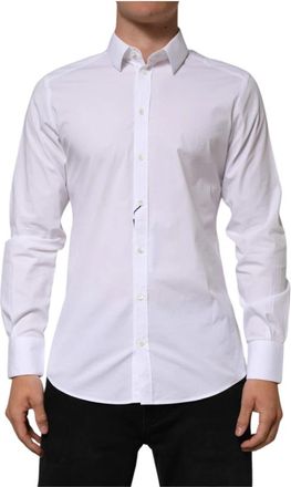 Dolce & Gabbana Witte Katoenen Gold Lange Mouwen Shirt - Heren - Zakelijke Overhemden - Wit - XL - Katoen - Overhemden