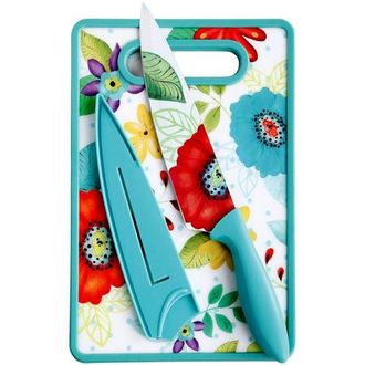 Studio California Jordana 3 Piece Cutlery Knife and Cutting Board Set Floral Pattern in Turquoise at Nordstrom
