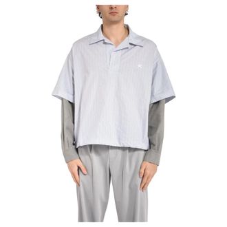 BONSAI Polo Shirts, male, Blue, Size: XL Cropped V-Neck Polo