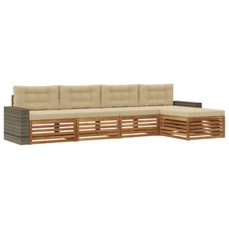 vidaXL Conjunto De Sof&aacute;s De Exterior 5 Pcs Natural Y Beige Poli&eacute;ster Vidaxl
