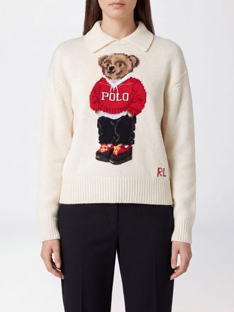 Polo Ralph Lauren Crewneck Jumper in Linen and Cotton with Teddy Bear Print