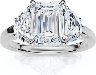 Pompeii3 2Ct Emerald & Half Moon Diamond Anniversary Engagement Ring Gold Lab Grown