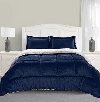 Elegant Comfort 3-Piece Micro-Suede Reversible Sherpa - Solid Color Design Comforter Set