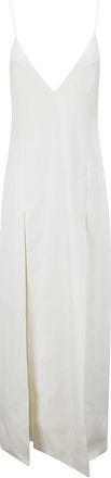 Khaite Flowing White Maxi Dress With V-Neck