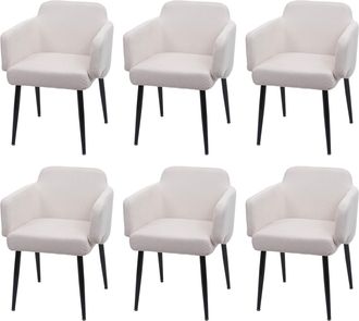 Hhg Lote De 6 Sillas De Comedor Hhg-073, Silla Tapizada Silla De Cocina Con Reposabrazos, Tela/textil Metal, Blanco-crema