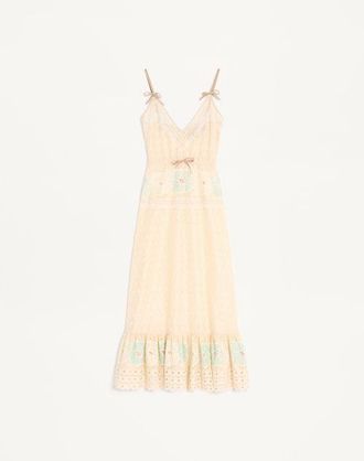 Valentino Abito Midi In Sangallo Fleur A Jours Fiori Donna AZZURRO/GIALLO 44