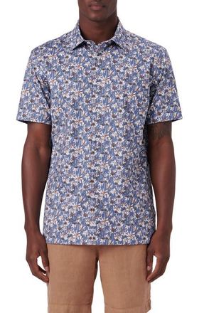 Bugatchi Milo OoohCotton Short Sleeve Button-Up Shirt in Air Blue at Nordstrom, Size Xx-Large