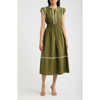 Anne Klein Scallop Cap Sleeve Midi Dress in Ivy /White Dove at Nordstrom, Size 10