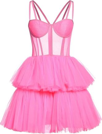 19:13 Dresscode Tule Mini Jurk met Korset Bustier - Dames - Feestkleedjes - Roze - S - Tule - Kleedjes