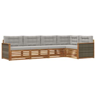 vidaXL Conjunto De Sof&aacute;s De Exterior 5 Pcs Natural Y Gris Claro Vidaxl