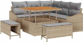 vidaXL Garden Sofa Set with Cushion 8 pcs Beige Poly rattan vidaXL