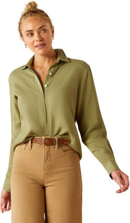 Ariat Womens Pocklington Blouse Long Sleeve in Oil Green, Size X-Large, by Ariat