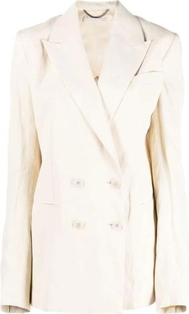 Stella McCartney Ecru Linnen Blend Double-Breasted Blazer Jas - Dames - Blazers - Geel - L - Linnen - Jassen