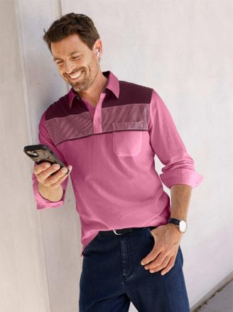 Catamaran Poloshirt CATAMARAN Langarm-Poloshirt, Herren, Gr. 48/50, rot (rosenholz), 100% Baumwolle, gemustert, gestreift, mehrfarbig, Shirts Poloshirt