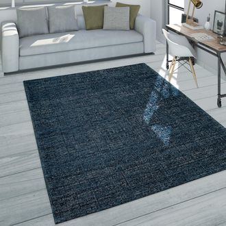 Paco Home Paco Home Alfombra Sal&oacute;n Pelo Corto Moderna Jaspeada En Gris Oscuro Azul Gris 200x290 Cm