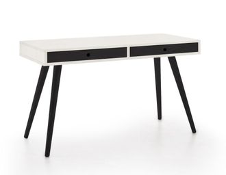 HOGAR 24 Escritorio de madera maciza natural, color blanco y negro