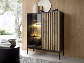 Vente-Unique 2 - Door LED Display Cabinet In MDF & Smoked Glass - Black and