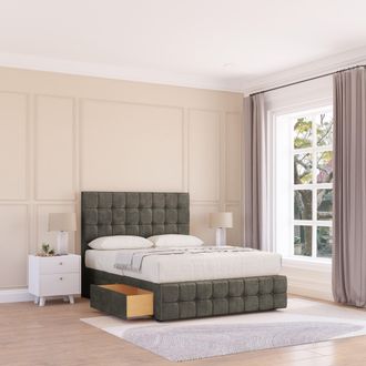 Sloomy Berlin Divan Bed Base No Drawers 12 Footboard & 26 Struts Headboard in Light Grey | Size: Super King