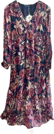 La Plage Womens Mallory Long Sleeve Maxi Dress In Navy/pink
