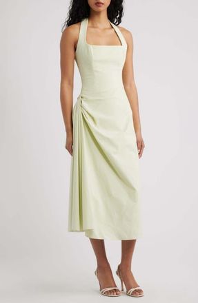 House of CB Tallulah Halter Neck Stretch Cotton Midi Dress in Matcha Green at Nordstrom, Size X-Large