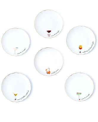 Godinger Set Of 6 Holiday Cheers Rim Appetizer Plates
