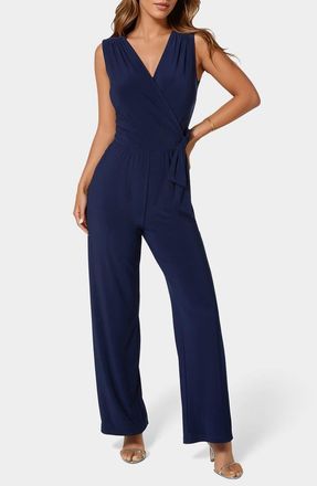 Bebe Sleeveless Faux Wrap Jumpsuit in Navy at Nordstrom Rack, Size X-Large
