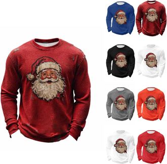 Generic Christmas Jumpers for Men Funny Oversized Santa Claus Christmas Sweatshirt Novelty Nordic Waffle Xmas Jumpers Print Graphic Red Pullover Sweater Long 