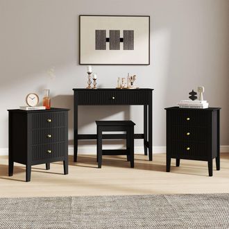 Melody Maison Dressing Table, Stool & Pair Of 3 Drawer Bedside Tables - Hales Black Range