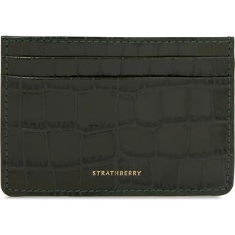 Strathberry Croc Embossed Leather Card Case in Forest at Nordstrom